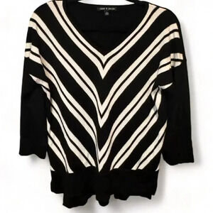 Cable & Gauge Women's XL Black Chevron Stripe V-Neck Pullover Sweater